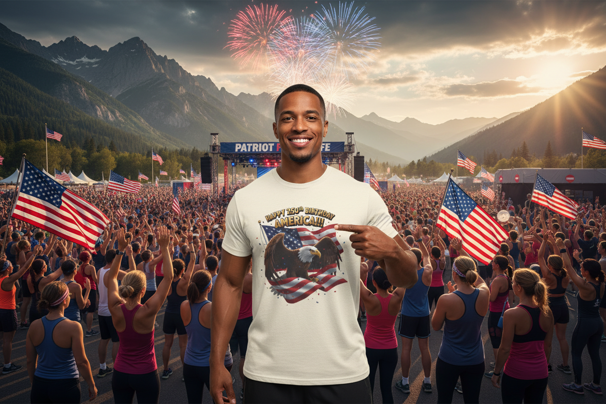 Happy 250th Birthday America Eagle T-Shirt  Patriotic Flag Tee