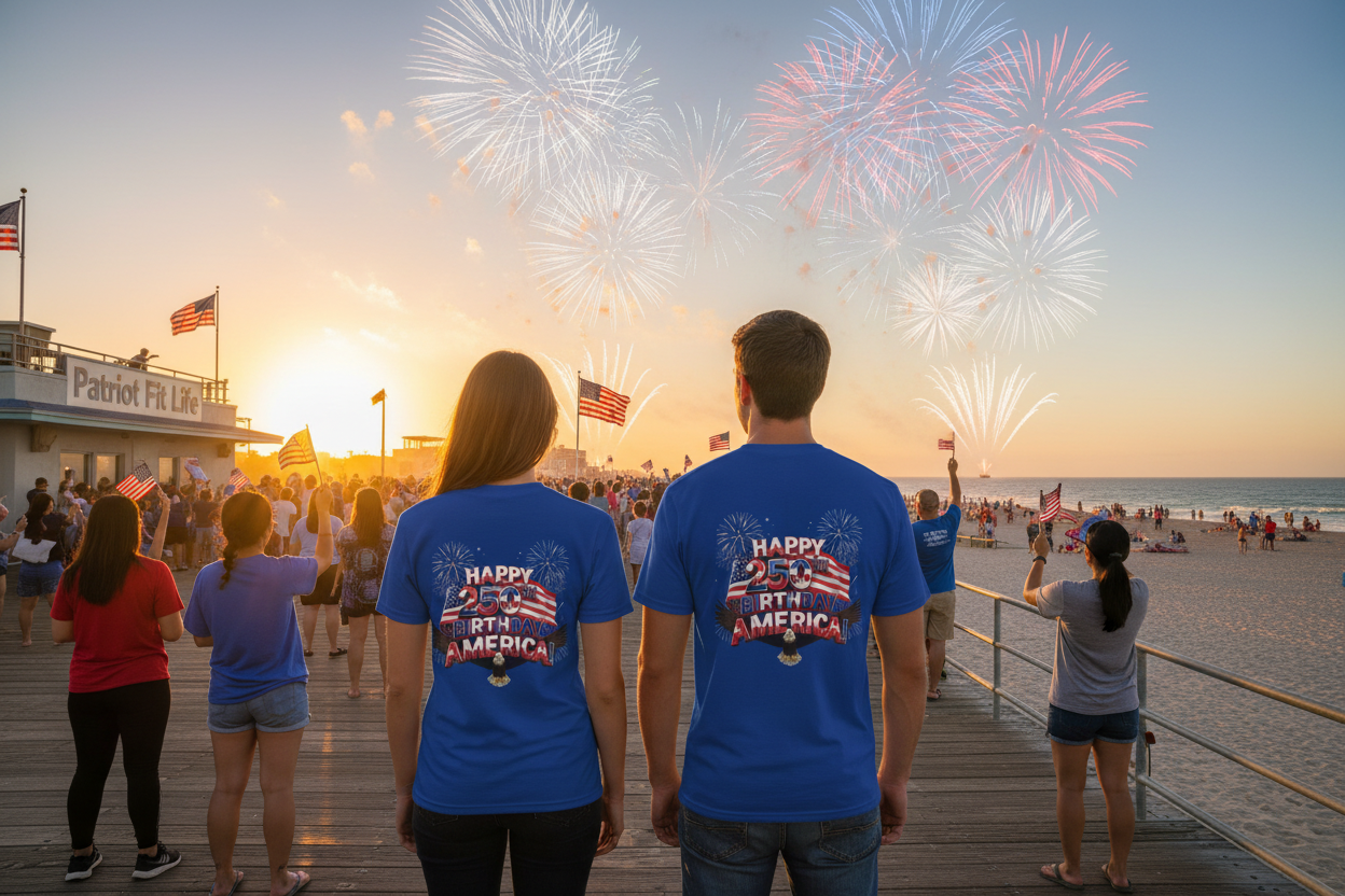 Happy 250th Birthday America T-Shirt - Patriotic Eagle Fireworks Tee