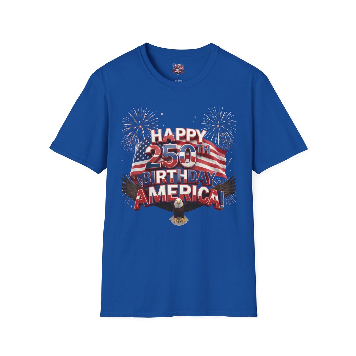 Happy 250th Birthday America T-Shirt - Patriotic Eagle Fireworks Tee