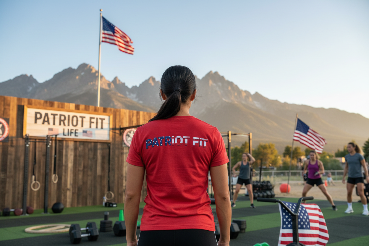 Patriot Fit T-Shirt — American Flag Text Athletic Tee