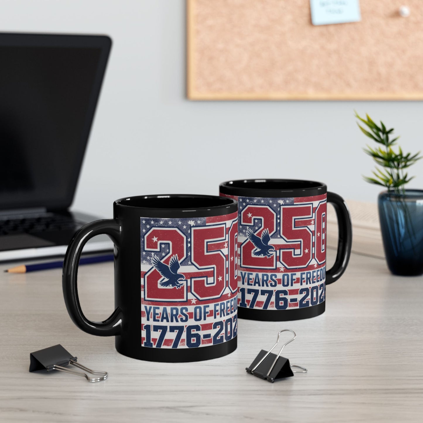 250 Years of Freedom 1776-2026 Black Mug | Patriotic Anniversary Coffee Cup