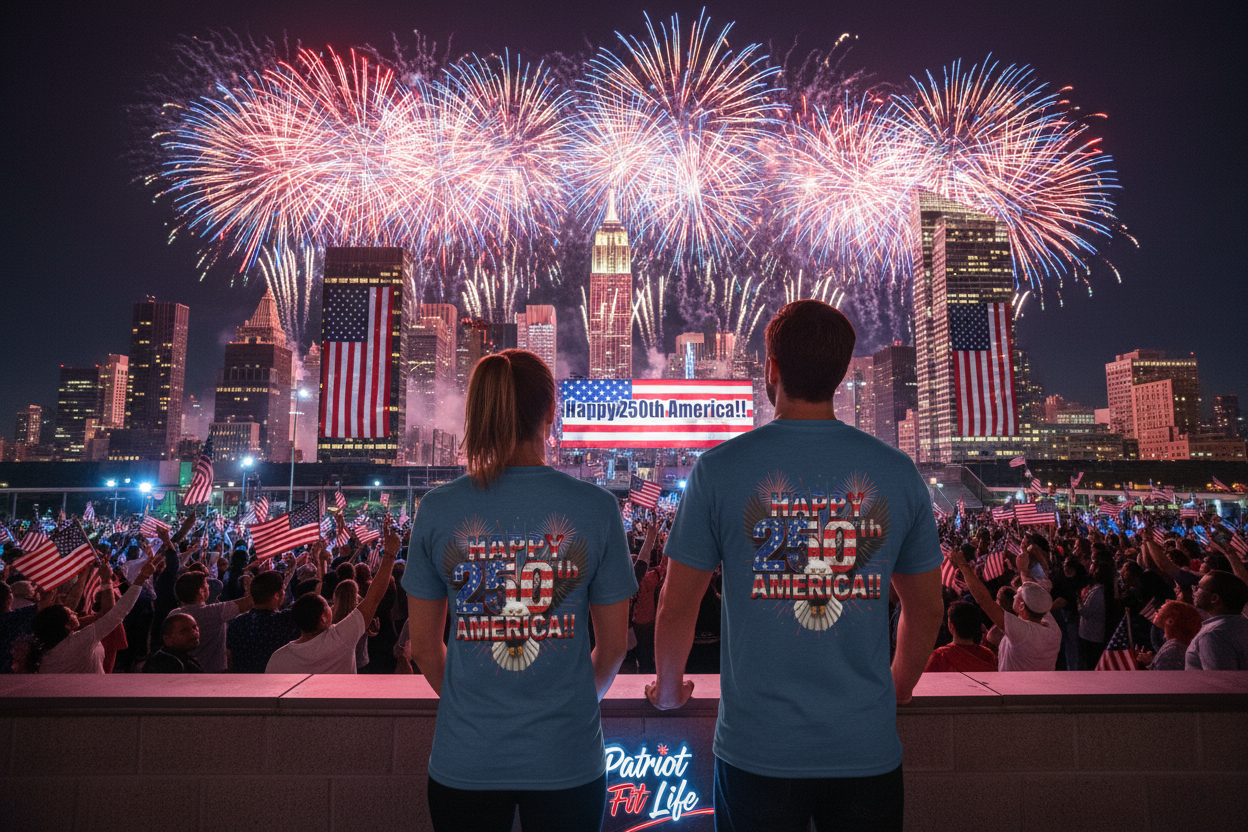 Happy 250th America T-Shirt | Patriotic Eagle Fireworks Tri-Blend Tee | July 4th 2026