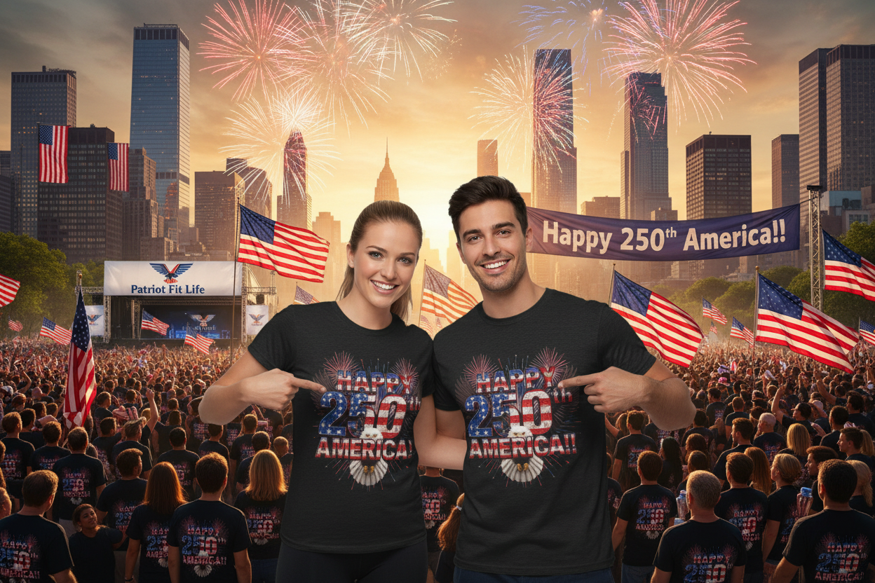Happy 250th America T-Shirt | Patriotic Eagle Fireworks Tri-Blend Tee | July 4th 2026