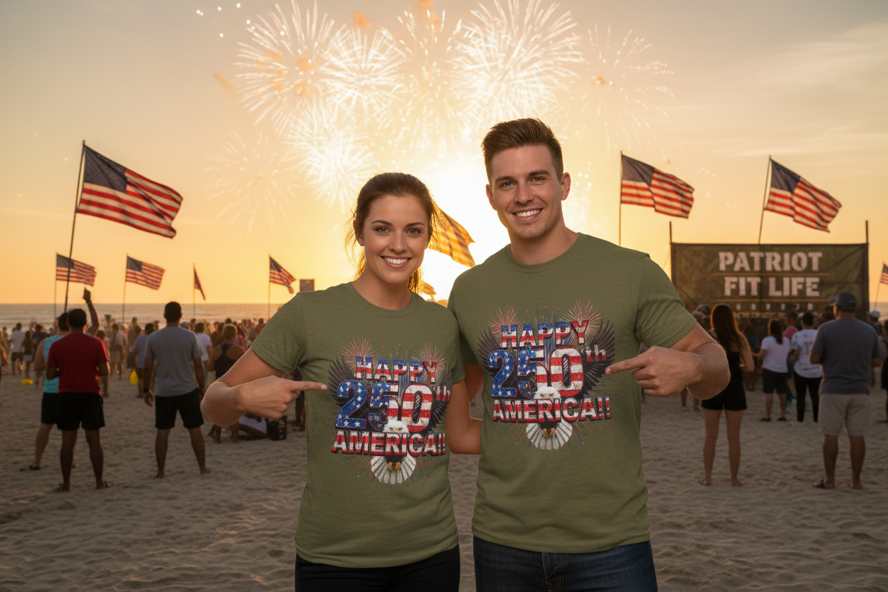 Happy 250th America T-Shirt | Patriotic Eagle Fireworks Tri-Blend Tee | July 4th 2026